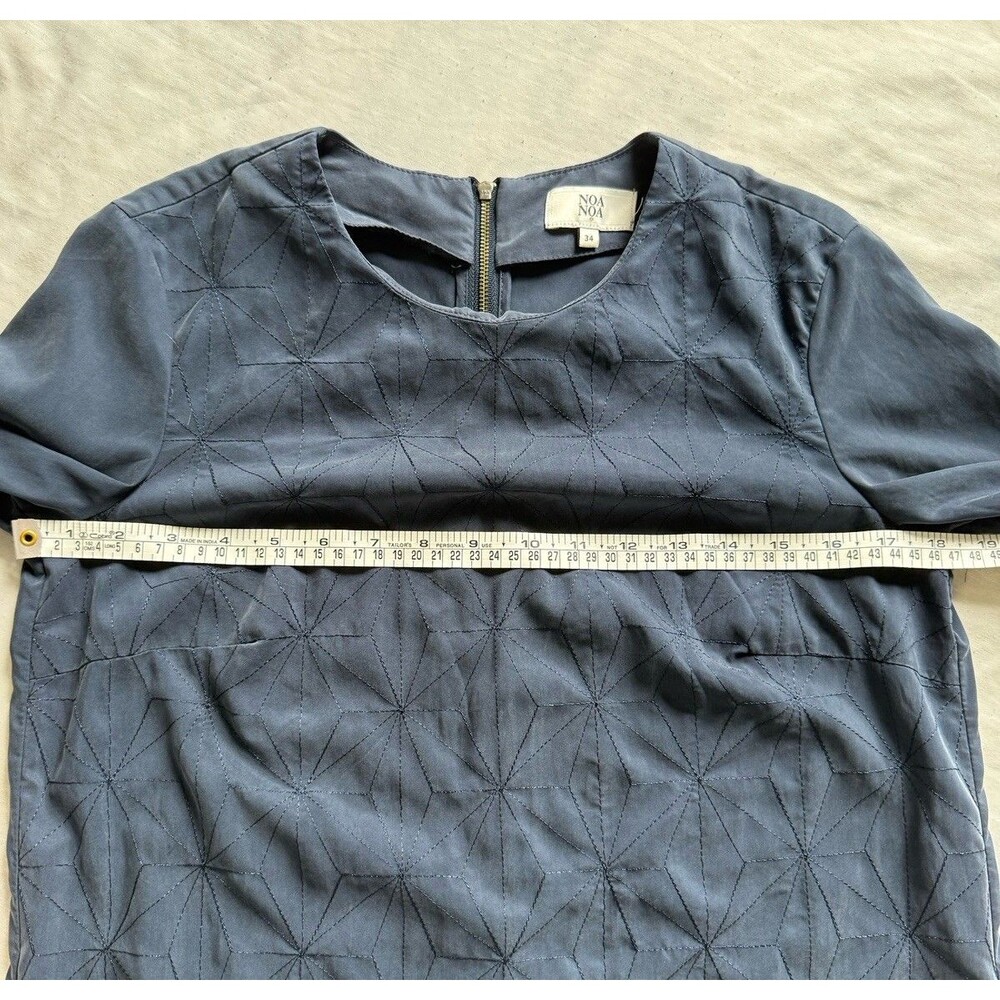 Noa Noa navy blue geometric quilted shift dress 3/4 sleeve 34 EU 4US - Picture 4 of 6
